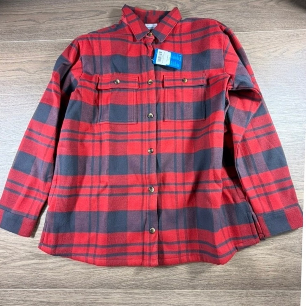 Columbia Women's Blue Point Creek Shirt Jacket Red Plaid Shacket Outdoor Size L